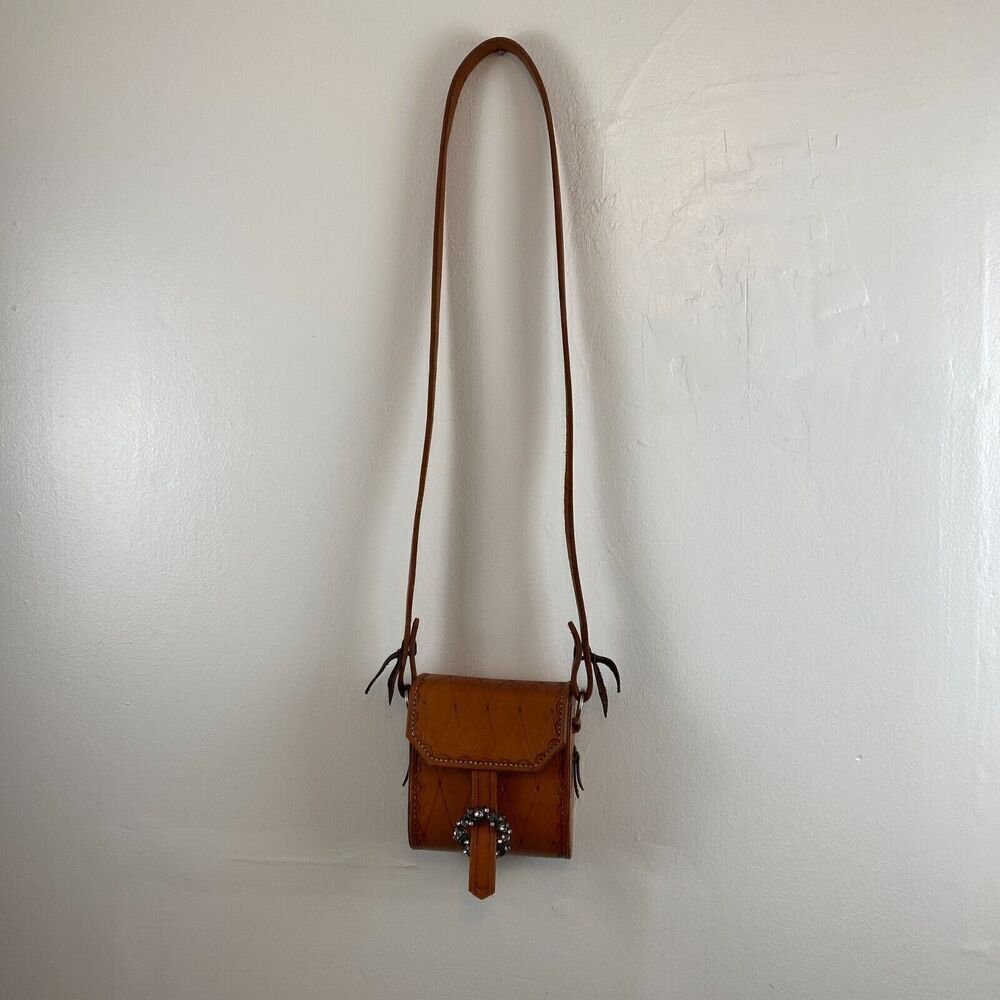 Vintage Genuine Leather Hand Tooled Brown Leather Western Boho Shoulder Purse - Picture 2 of 12